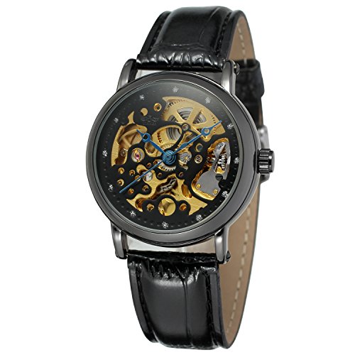 FORSINING Men's Automatic Skeleton Leather Strap Analog Watch with Clear Stone WRG8110M3B1 von FORSINING