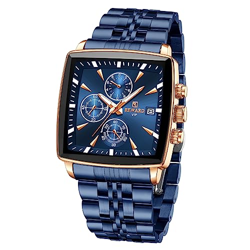 Reward Square Herrenuhr Business Quartz Armbanduhr für Herren Chronograph Luminous Waterproof Man Wristwatch Blue von FORSINING