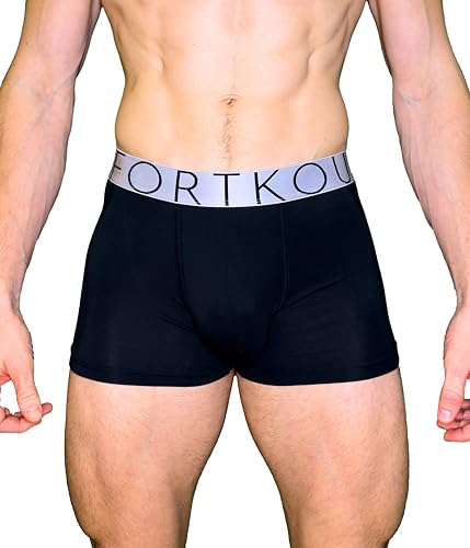 FORTKOU Aesthetic, Natural Enhancing Men's Underwear Trunks/Boxer Briefs. Contoured, from Fit Mid-Rise (2-Pack), Schwarz, Medium von FORTKOU