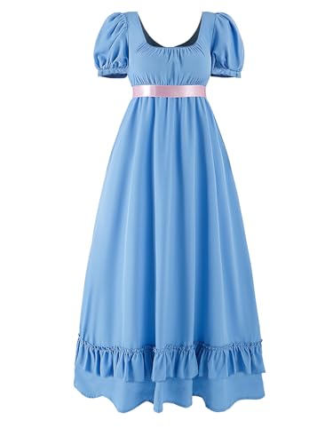 Regency-Kleider für Damen, Regency-Era-Kleid, Empire-Taille, viktorianisches Teeparty, Ballkleid mit Satin-Schärpe, Hell, blau, Groß von FORTMAC