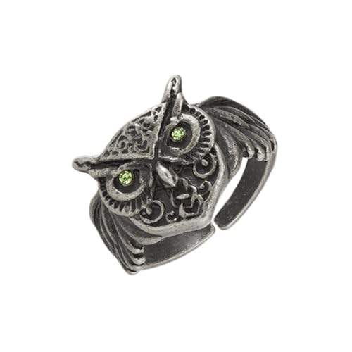 FORUBUS Vintage-Eulen-Ring, Used-Look, Retro-Eule mit grünen Kristallaugen, Fingerringe für Damen und Herren, antiker Deko-Schmuck, Metall, Stein FORUBUS Vintage-Eulen-Ring, Used-Look, Retro-Eule mit grünen Kristallaugen, Fingerringe für Damen und Herren, antiker Deko-Schmuck, Metall, Stein von FORUBUS