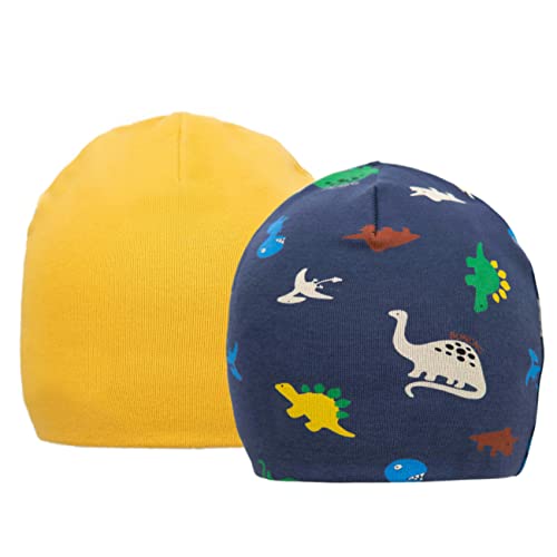 FORUHOO Baby Beanie für Jungen Mädchen, Kleinkind Mütze Herbst Winter 2er Set(3-7 Jahre,Zweilagige: Gelb+Dinosaurier) von Foruhoo