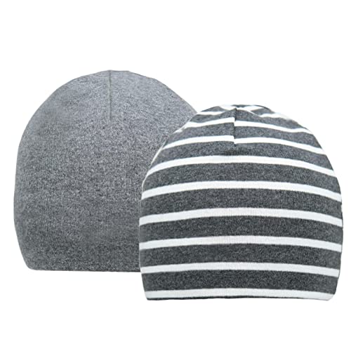 FORUHOO Baby Beanie für Jungen Mädchen, Kleinkind Mütze Herbst Winter 2er Set(3-7 Jahre,Zweilagige: Grau+Grau Streifen) von FORUHOO