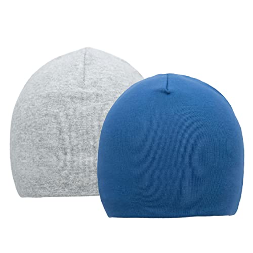 FORUHOO Baby Beanie für Jungen Mädchen, Kleinkind Mütze Herbst Winter 2er Set(43S) (0-6 Monate, Zweilagige: Grau+Blau) von FORUHOO