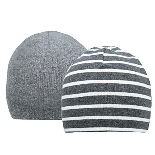 FORUHOO Baby Beanie für Jungen Mädchen, Kleinkind Mütze Herbst Winter 2er Set(48M) (6-24 Monate, Zweilagige: Grau+Grau Streifen) von FORUHOO