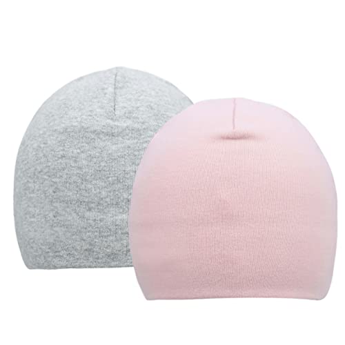 FORUHOO Baby Beanie für Jungen Mädchen, Kleinkind Mütze Herbst Winter 2er Set(43S) (0-6 Monate, Zweilagige: Grau+Rosa) von FORUHOO