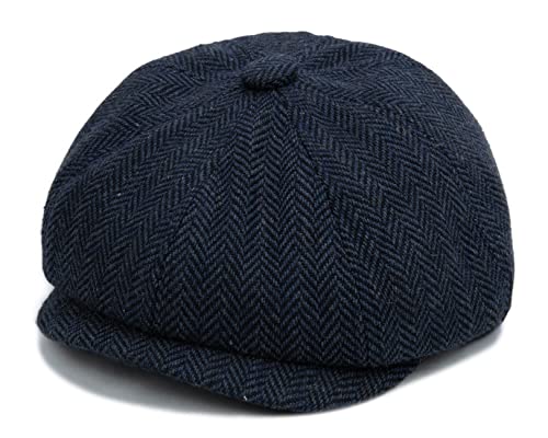 FORUHOO Baby Kinder Schiebermütze Tweed, Jungen Mütze Flat Cap Newsboy Gatsby Kapppe(Navy,4-8 Jahre) von FORUHOO