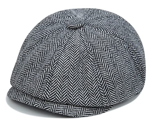 FORUHOO Baby Kinder Schiebermütze Tweed, Jungen Mütze Flat Cap Newsboy Gatsby Kapppe(Schwarz,1-2 Jahre) von FORUHOO