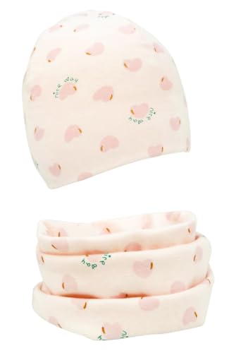 FORUHOO Baby Mädchen Beanie Mütze + Schlauchschal 2er Set, Wintermütze für Jungen Mädchen Baumwolle(Rosa Herz,44-48) von FORUHOO