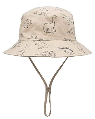 Foruhoo Baby Sonnenhut Kinder Hut, Sommerhut Mütze for Jungen Mädchen mit Verstellbar Kordelzug (46, Dinosaurier Khaki) von Foruhoo