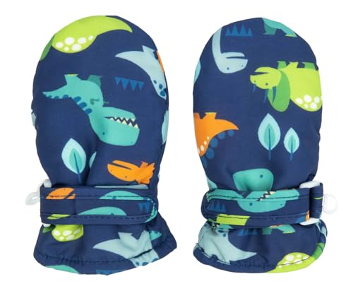 FORUHOO Kinder Handschuhe Wasserdicht mit Fleece Fäustlinge für Unisex Baby Winter(Dino Blau.,1, 47S) von FORUHOO