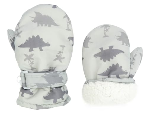 FORUHOO Kinder Handschuhe Wasserdicht mit Fleece Fäustlinge für Unisex Baby Winter(Kurz: Dinosaurier Eisengrau,2) von FORUHOO