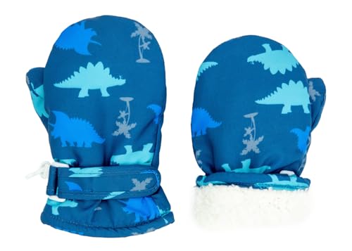 FORUHOO Kinder Handschuhe Wasserdicht mit Fleece Fäustlinge für Unisex Baby Winter(Kurz: Dinosaurier Königsblau,1) von FORUHOO