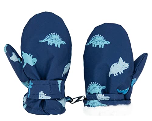 FORUHOO Kinder Handschuhe Wasserdicht mit Fleece Fäustlinge für Unisex Baby Winter(Kurz: Dinosaurier Marineblau,S) von Foruhoo