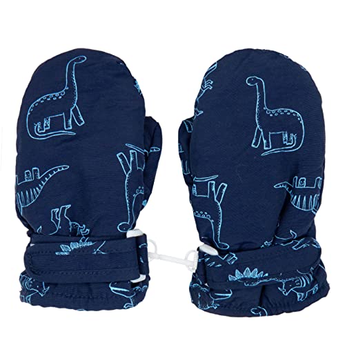 FORUHOO Kinder Handschuhe Wasserdicht mit Fleece Fäustlinge für Unisex Baby Winter(Kurz: Dinosaurier Navy,M) von Foruhoo