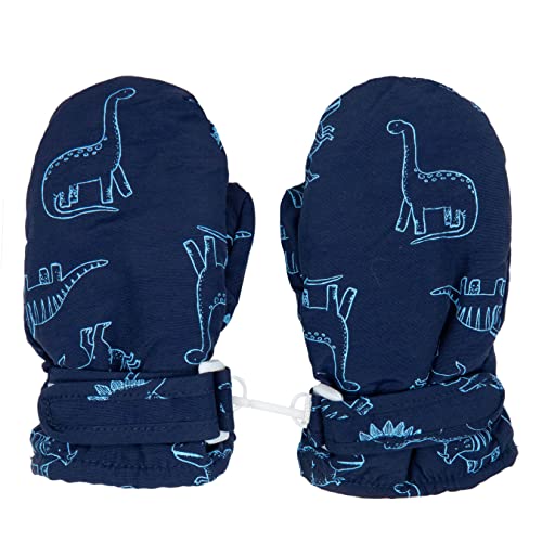 FORUHOO Kinder Handschuhe Wasserdicht mit Fleece Fäustlinge für Unisex Baby Winter(Kurz: Dinosaurier Navy,S) von FORUHOO