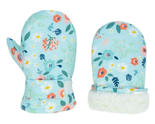 FORUHOO Kinder Handschuhe Wasserdicht mit Fleece Fäustlinge für Unisex Baby Winter(Kurz: Grüne Blumen,3) von FORUHOO