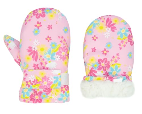 FORUHOO Kinder Handschuhe Wasserdicht mit Fleece Fäustlinge für Unisex Baby Winter(Kurz: Rosa Blüten,3) von Foruhoo