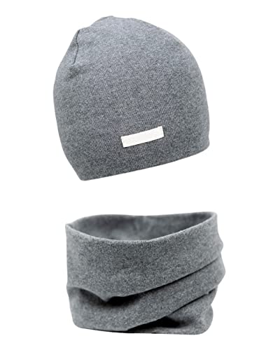 FORUHOO Mädchen Mütze Set mit Schal Kinder Beanie für Herbst Winter Baumwolle 2er(Set: Grau,37-43) von FORUHOO