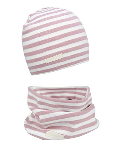 FORUHOO Mädchen Mütze Set mit Schal Kinder Beanie für Herbst Winter Baumwolle 2er(Set: Streifen Rosa,44-48) von FORUHOO