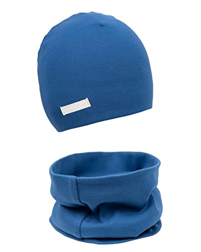 FORUHOO Mädchen Mütze Set mit Schal Kinder Beanie für Herbst Winter Baumwolle 2er (49-53, Schal Set: Blau) von FORUHOO