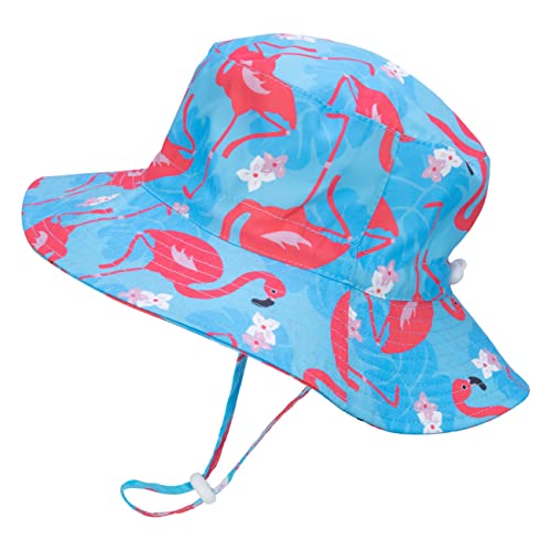 Foruhoo Mädchen Sonnenhüte UV Schutz, Baby Kinder Sommermützen Atmungsaktiver Breite Krempe mit Kordelzug (48, Flamingo) von Foruhoo
