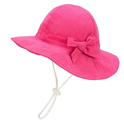 Foruhoo Mädchen Sonnenhüte UV Schutz, Verstellbarer Breite Krempe Sommermütze für Baby (50, 3 Rose Rot) von Foruhoo
