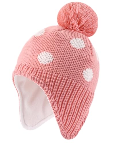 FORUHOO Mädchen Wintermütze Baby Strickmütze Jungen Beanie Warm Mütze mit Ohrenklappen(Fleece: Punkt,48) von FORUHOO