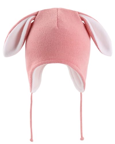 FORUHOO Mädchen Wintermütze Baby Strickmütze Jungen Beanie Warm Mütze mit Ohrenklappen(Fleece: Rose,48) von FORUHOO