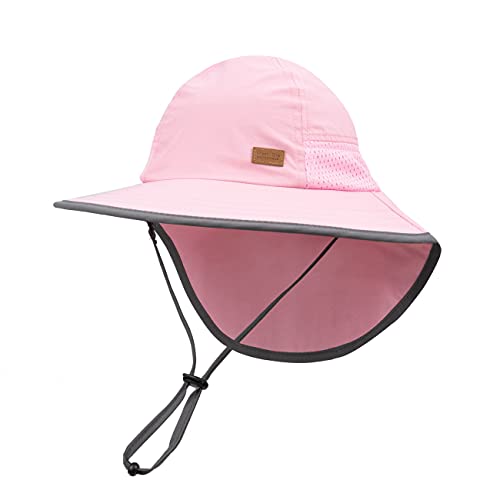 Foruhoo Sonnenhut Mädchen mit Nackenschutz, Mütze UV Schutz 50+ Schnelltrocknender(#1 Rose,48-52) von Foruhoo