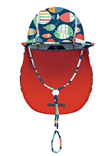 Baby Mütze UV-Schutz 50 mit Kordelzug for Jungen, Breite Krempe Sommerhut Sonnenhut (51cm / 18-36 Monate, Fisch) von Foruhoo