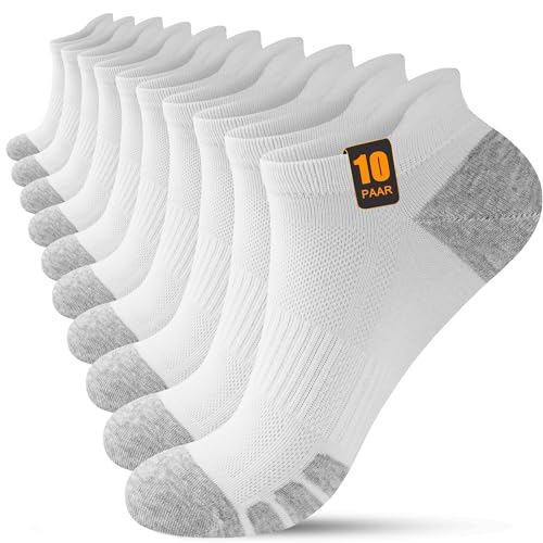 FORVEVO 10 Paar Sneaker Socken Herren 43-46, Baumwolle Sportsocken Damen Atmungsaktive Laufsocken Kurz für Laufen Tägliche (Weiß) von FORVEVO