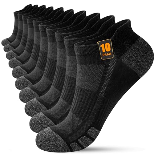 FORVEVO 10 Paar Sportsocken Herren 39-42, Sneaker Socken Damen Baumwolle, Atmungsaktive Laufsocken Kurz für Laufen Tägliche (Schwarz) von FORVEVO