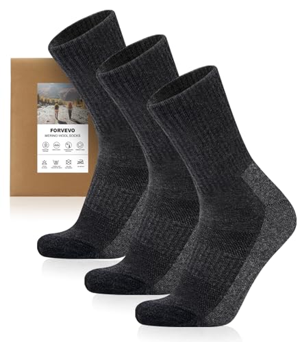 FORVEVO 3 Paar Merino Wandersocken Herren 43-46 Dunkelgrau von FORVEVO