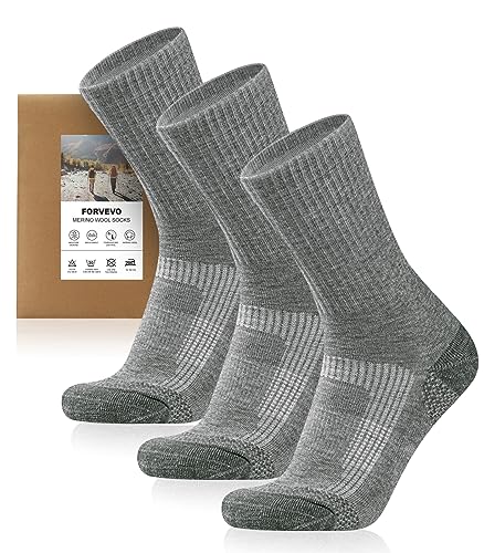 FORVEVO 3 Paar Wintersocken Herren 43-46 Grau, 60% Merinowolle Wandersocken Herren Gepolstert, Sportscoken, Arbeitssocken für Trekking Outdoor von FORVEVO
