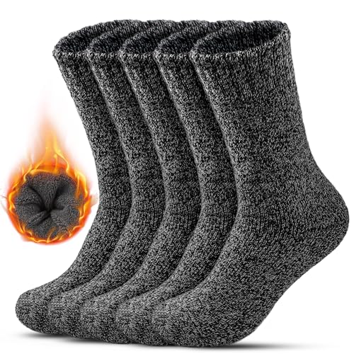 FORVEVO 60% Wollsocken Herren 5 Paar,Thermosocken Herren,Warme Wintersocken,Atmungsaktives Wandersocken für Wandern,Kalte Wintertage,Freizeit,Zuhause,Sports(Dunkelgrau) von FORVEVO