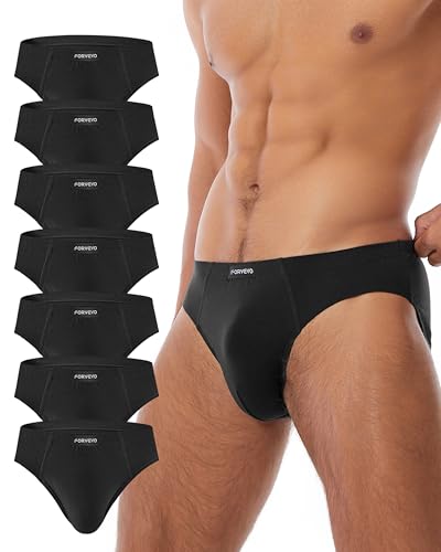 FORVEVO 7er Pack Unterhosen Herren Slip Baumwolle, Atmungsaktive Unterhosen Männer, Klassischer Weich Unterwäsche mit Tasche, Stretch, Ohne Etikett(XL,Schwarz) von FORVEVO