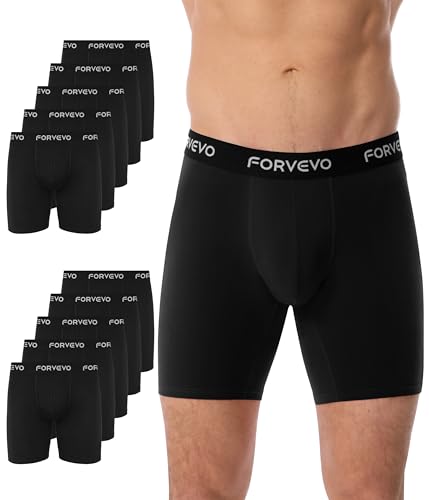 FORVEVO Boxershorts Herren Lang Bein Bauwolle 10er Pack,Atmungsaktiv Unterhosen Männer,Weiche Elastisch Unterwäsche,Sport Unterhosen Männer(Schwarz,Gr.2XL) von FORVEVO