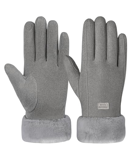FORVEVO Handschuhe Damen Winter,Warme Touchscreen Winterhandschuhe,Thermo Handschuhe mit Fleece Futter für Outdoor Fahrrad Skifahren(Grau) von FORVEVO