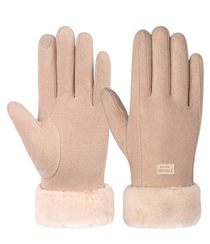 FORVEVO Handschuhe Damen Winter,Warme Touchscreen Winterhandschuhe,Thermo Handschuhe mit Fleece Futter für Outdoor Fahrrad Skifahren(Khaki) von FORVEVO