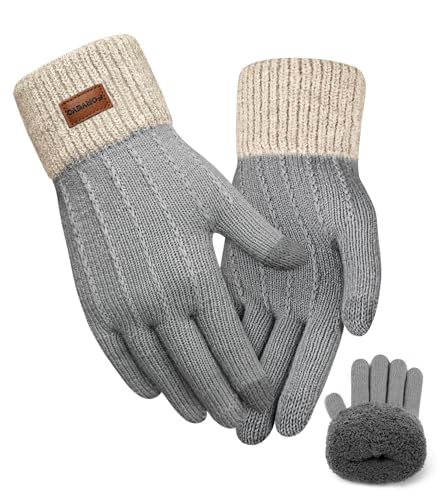 FORVEVO Handschuhe Damen Winter mit Fleecefutter,Touchscreen Warme Weich Strickhandschuhe,Thermo Winterhandschuhe Frauen für Outdoor Laufen Skifahren Radfahren（Hellgrau） von FORVEVO