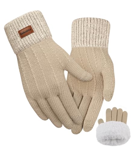 FORVEVO Handschuhe Damen Winter mit Fleecefutter,Touchscreen Warme Weich Strickhandschuhe,Thermo Winterhandschuhe Frauen für Outdoor Laufen Skifahren Radfahren（Khaki） von FORVEVO