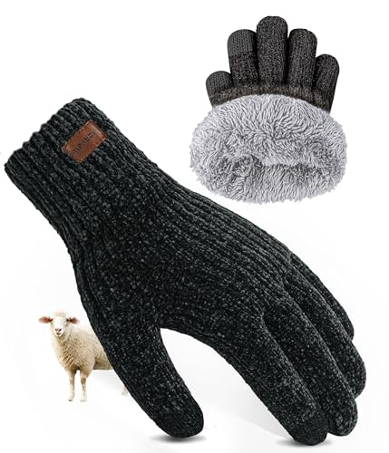 FORVEVO Handschuhe Herren,Wolle Winterhandschuhe Damen mit Fleece Futter,Touchscreen Thermohandschuhe,Warme Strickhandschuhe für Outdoor Sportarten Reiten Laufen Skifahren(Schwarz) von FORVEVO