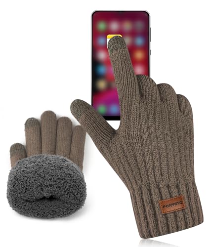 FORVEVO Winter Handschuhe Herren，Thermo Touchscreen Handschuhe mit Warme Fleece Futter, Strickhandschuhe Damen für Outdoor Sport Täglich (Braun) von FORVEVO