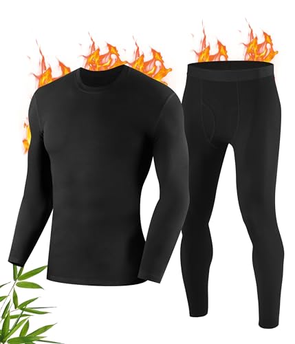 FORVEVO Thermounterwäsche Herren, Winter Skiunterwäsche Herren mit Innenfleece, Thermo Funktionswäsche Set Männer, Weich Warme Unterwäsche, Atmungsaktiv Thermounterhemd Thermounterhose (Schwarz,L) von FORVEVO
