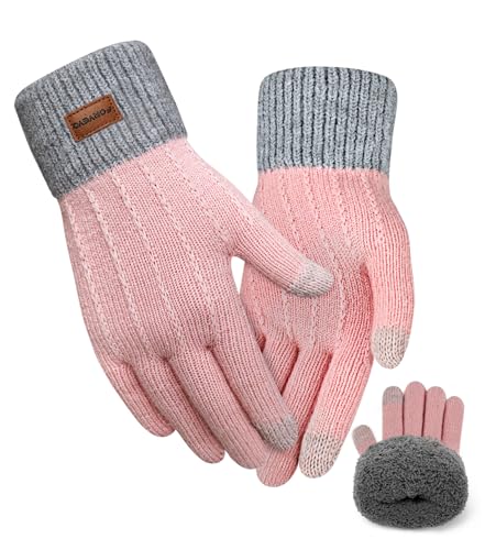 FORVEVO Winterhandschuhe Damen mit Fleecefutter,Weich Thermohandschuhe,Wärmende Strickhandschuhe Touchscreen für Outdoor Laufen Skifahren Radfahren（Rosa） von FORVEVO