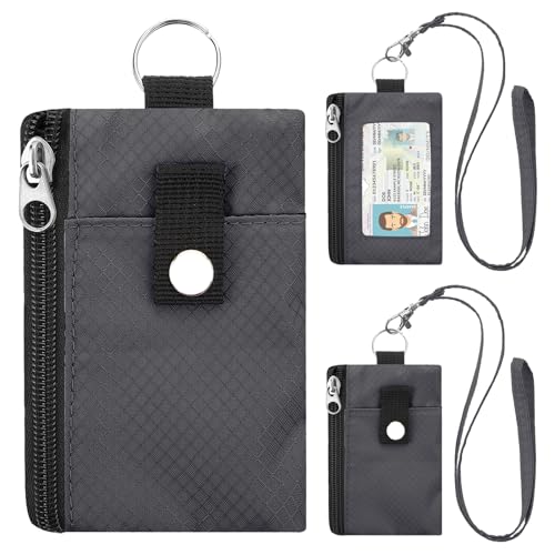 FORYEE Minimalistische RFID-blockierende Geldbörse mit 2 Reißverschlusstaschen und Umhängeband, wasserabweisend, Ausweishülle mit Schlüsselring und Kartenhalter, Münzgeldbörse für Damen und Herren von FORYEE