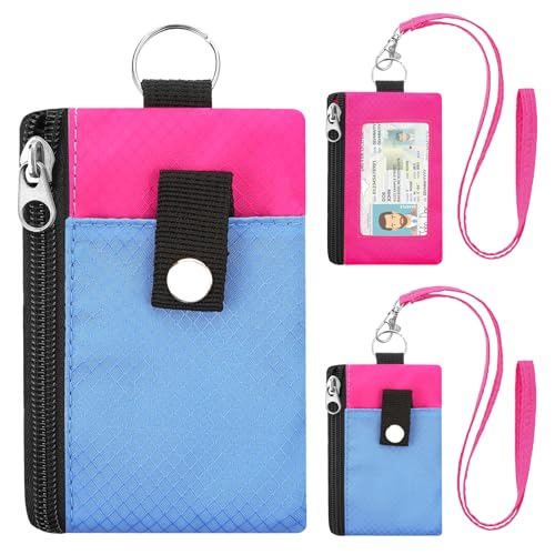 FORYEE Minimalistische RFID-blockierende Geldbörse mit 2 Reißverschlusstaschen und Umhängeband, wasserabweisend, Ausweishülle mit Schlüsselring und Kartenhalter, Münzgeldbörse für Damen und Herren von FORYEE