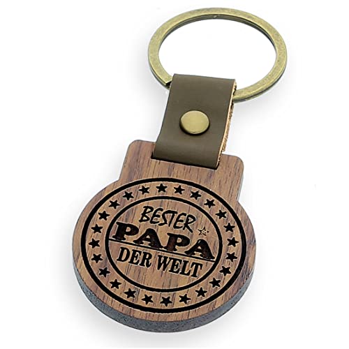 Schlüsselanhänger mit Gravur aus Holz Rund Bester Papa von FORYOU24