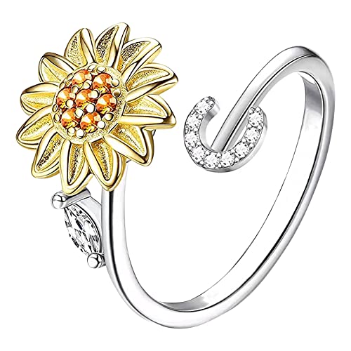 Kostüme for Teenager-Mädchen 11–12, Sonnenblume, 26 Buchstaben, drehbarer Ring for Frauen, Modeschmuck, beliebte Accessoires for Ehefrau (Color : C, Size : One Size) von FORgue